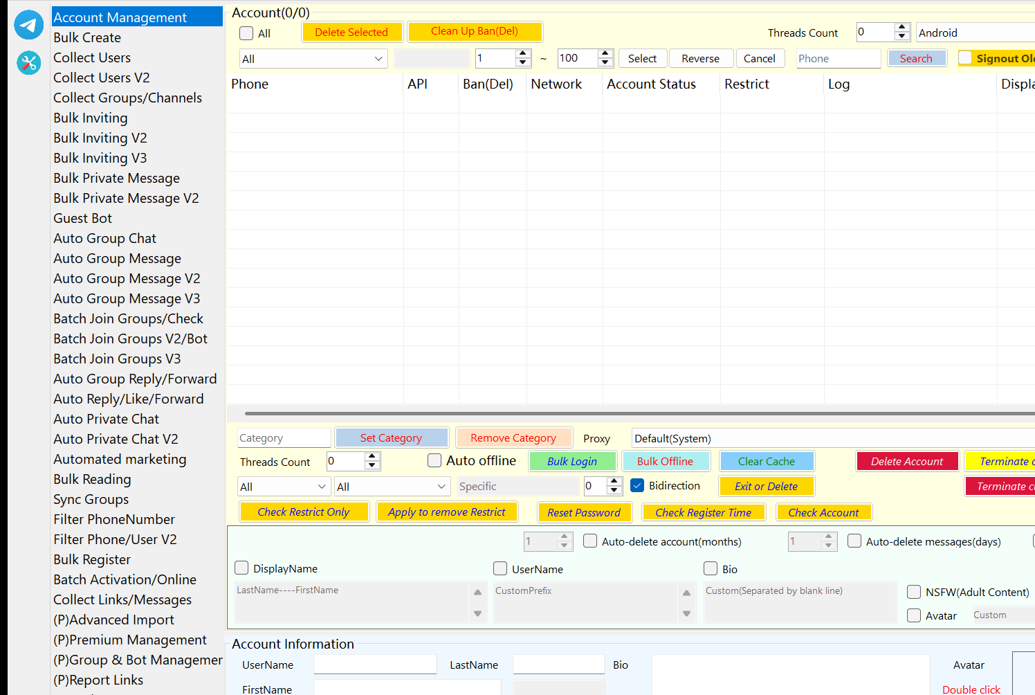 JQOneMatrix Account Management interface